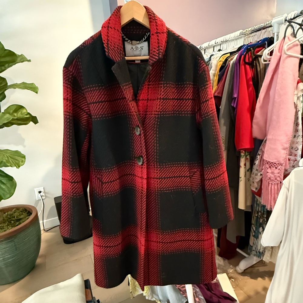 ABS Wool Blend Red & Black Plaid Women's Coat
